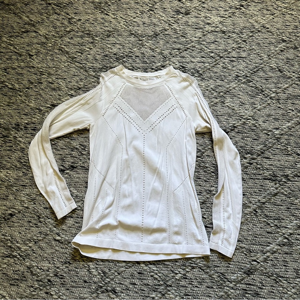 Athleta White Ribbed Long Sleeve Blouse